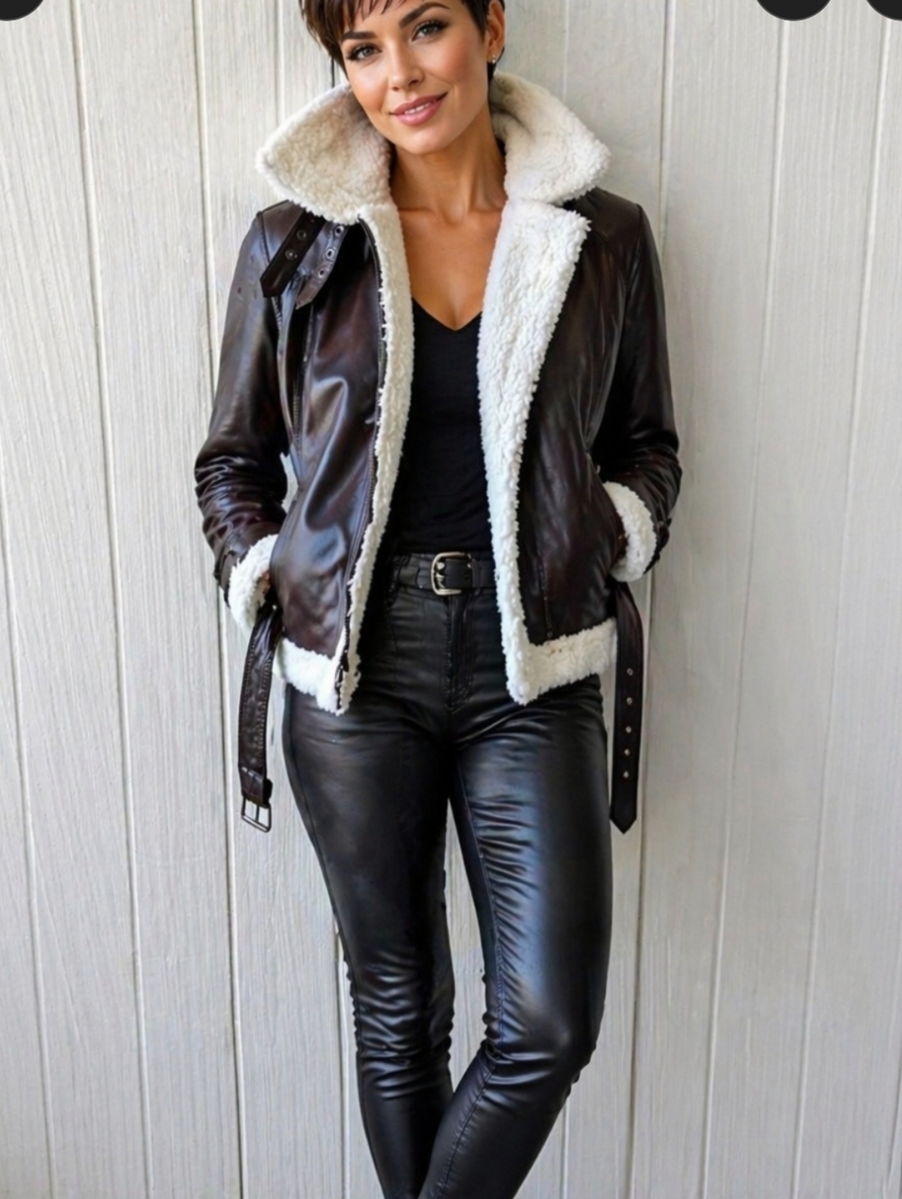 Womens REAL LEATHER zip Front Jacket, Size XS